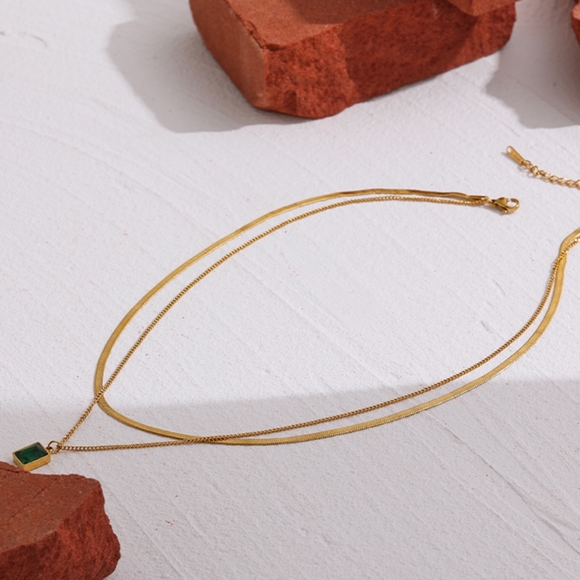 Charm Gold Metal Layered Snake Chain Necklace - Picture 8 of 9